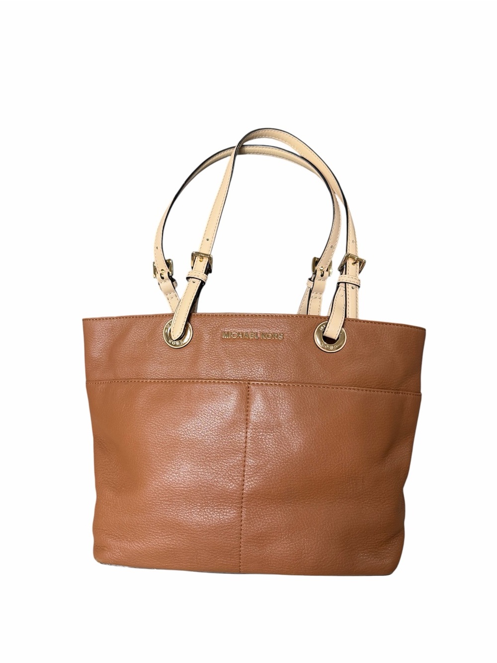 Michael Kors Brown Pebbled Leather Tote Bag Shoulder Purse Gold Hardware Large